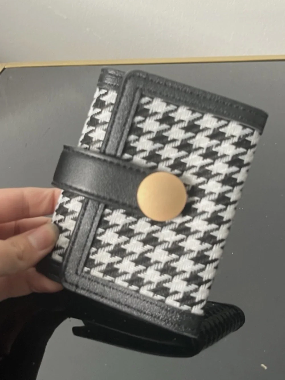 BY:KY Black Houndstooth Pattern Faux Leather Wallet NWT